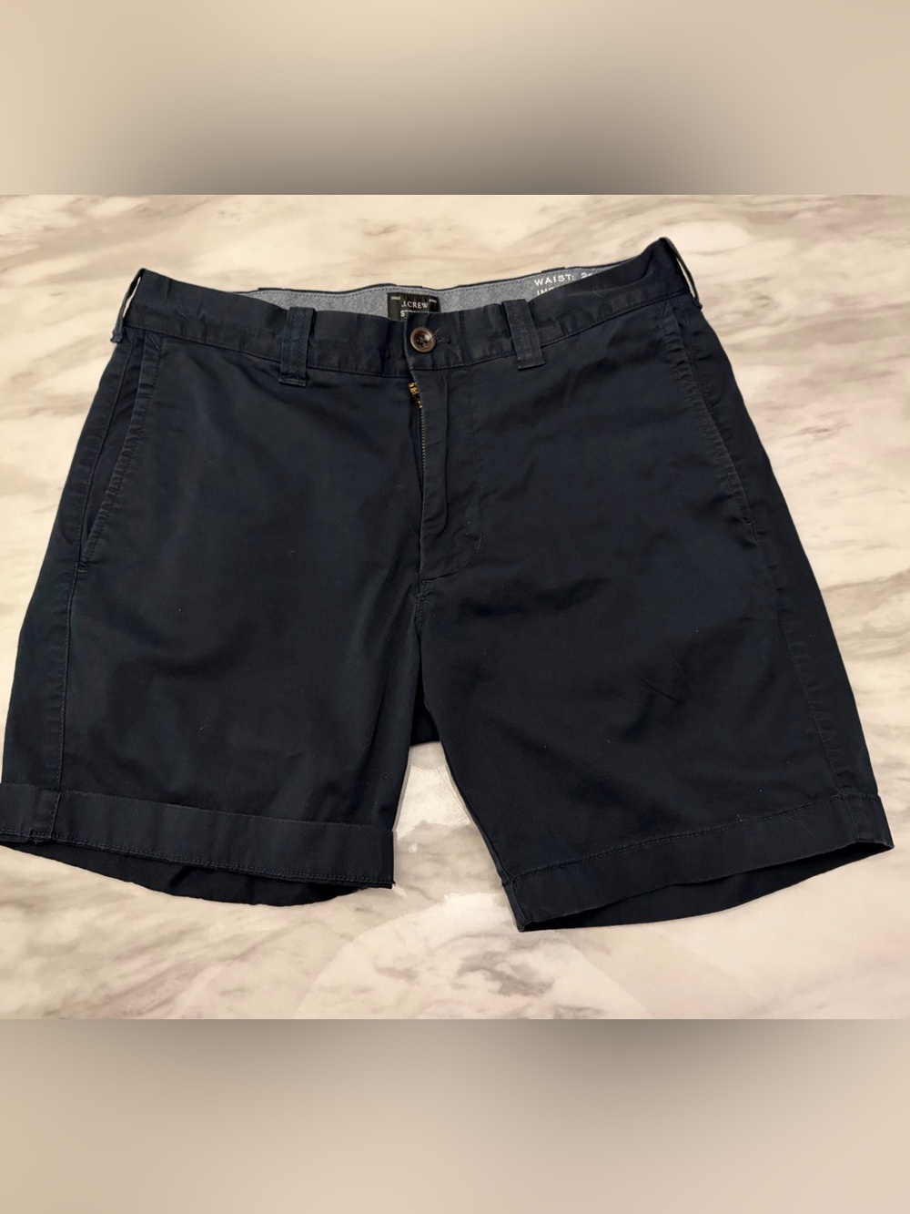 J.Crew Men Waist 29 Stretch Chino Shorts Navy Blue Flat Front Walk Casual